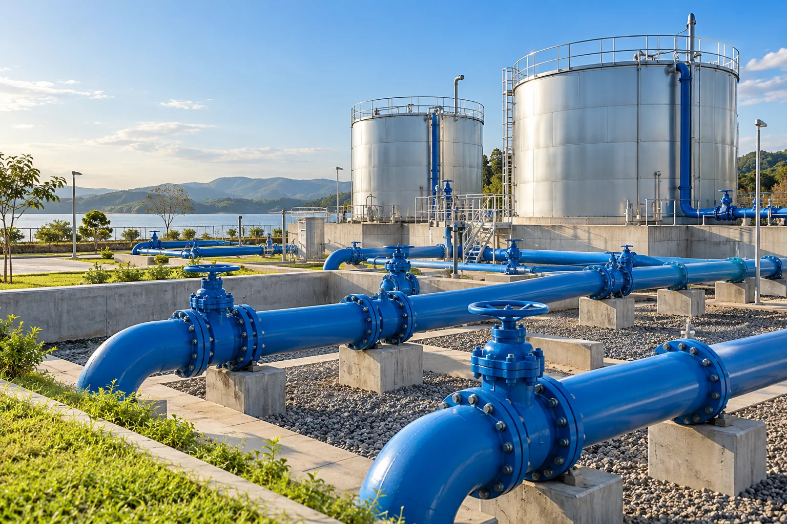 Illustrative water distribution pipes and storage infrastructure